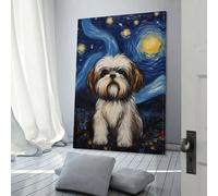 QBIREX Shih Tzu Vincent Van Gogh - Cuadro de pared moderno para adultos y niños, pintura al óleo sobre lienzo, decoración de pared, regalo, 30 x 45 cm