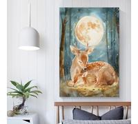 QBIREX Silencio Suave - Ilustración de ciervo y cervatillo bohemio para guardería, arte divertido para baño, decoración para sala de estar y baño, 30 x 45 cm