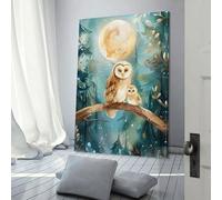 QBIREX Silent Branch - Búhos Crepusculares, Boho, Bosque, Guardería, Lindos Cuadros de Pared con Estampado de Animales, Decoración para el Hogar, Sala de Estar, Cocina, Arte de Pared Gris, 60 x 90 cm