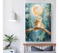 QBIREX Silent Branch - Lienzo decorativo con diseño de búhos crepusculares, estilo bohemio, para dormitorio, sala de estar, niños, niñas y niños, ideal como regalo de cumpleaños, 60 x 90 cm