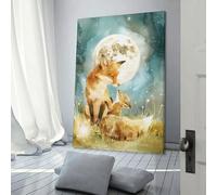 QBIREX Susurros a la luz de la luna - Ilustración de una familia de zorros, estilo bohemio, con temática de bosque, para decorar la sala de estar, el dormitorio, la pared, 40 x 60 cm