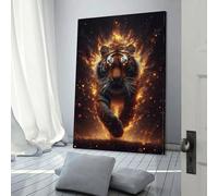 QBIREX Tigre ardiente - Arte abstracto animal para pared, lienzo decorativo para sala de estar y baño, 50 x 75 cm