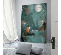QBIREX Viaje a la luz de la luna: Decoración de pared con un mágico paseo en barco con animales para sala de estar, para adolescentes, niñas y mujeres. Decoración para baño, 60 x 90 cm.