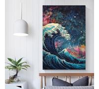QBIREX Wave of Kanagawa Arte Espacial Retro Ilustración Póster Lienzo Arte Pared Decoración Sala de Estar Dormitorio Decoración Póster 40x60cm