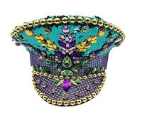 QBJMY Sombrero de Mardi Gras de Nueva Orleans, Color Morado, Dorado y Verde, Disfraz de capitán de Lentejuelas de San Patricio, Disfraz de Desfile de Carnaval(Green)
