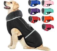 QBLEEV Abrigo Reflectante para Perro con Cuello de Peluda, Chaqueta para Clima frío para Cachorros, Impermeable Resistente al Viento, Forro Polar Suave, Cierre de Hebilla Ajustable