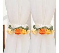 qbodp 2 Piezas Alzapaños para Cortinas con Flores Tejidas A Crochet, Bonitos Correas De Cortinas para Sala De Estar Dormitorio