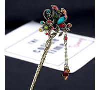 qbodp 2 Piezas Palitos Para Cabello Para Moños, Cadena De Borlas De Mariposa Y Flores, Palillos Para Cabello Horquillas Elegantes Accesorios Para Cabello Para Cabello Grueso, Coloridos