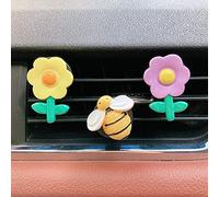 qbodp 3 Piezas Clips De Ventilación Para Ambientador De Coche,Accesorios De Ventilación Para Coche,Clips De Decoración De Abeja De Flores,Decoración Interior De Coche Para Mujer