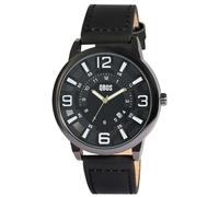 Qbos - Reloj analógico para hombre, color negro, fecha, piel sintética, cuarzo, Negro