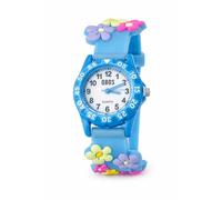 QBOS Reloj de pulsera analógico para niños a partir de 3 años, Azul claro/flores, Moderno