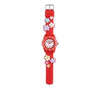 QBOS Reloj de pulsera analógico para niños a partir de 3 años, Rojo/Flores, Moderno