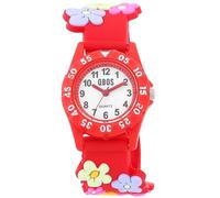 QBOS Reloj de pulsera analógico para niños a partir de 3 años, Rojo/Flores, Moderno