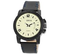 QBOS Reloj de pulsera para hombre de piel auténtica en color negro, en una longitud de 26 cm, diseño clásico para cualquier hombre