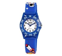 Qbos Reloj infantil con diseño de cohete de barco espacial astronauta, universo, color blanco y azul, analógico, silicona, cuarzo, para niñas y niños, azul