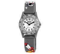 Qbos Reloj infantil con diseño de cohete de barco espacial astronauta, universo, color blanco y gris, analógico, silicona, cuarzo, para niñas y niños, gris