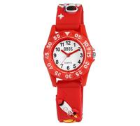 Qbos Reloj infantil con diseño de cohete y astronauta, universo, color blanco y rojo, analógico, silicona, cuarzo, para niñas y niños, rojo