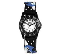 Qbos - Reloj infantil con diseño de delfín, color blanco, negro y azul, analógico, silicona, cuarzo, niña, niño, delfín, Negro