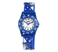 Qbos - Reloj infantil con diseño de delfín, color blanco y azul, analógico, silicona, cuarzo, niña, niño, delfín, azul