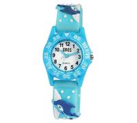 Qbos - Reloj infantil con diseño de delfín, color blanco y azul, analógico, silicona, cuarzo, niña, niño, delfín, azul