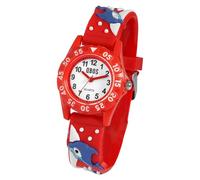 Qbos - Reloj infantil con diseño de delfín, color blanco y rojo, analógico, silicona, cuarzo, niña, niño, delfín, rojo