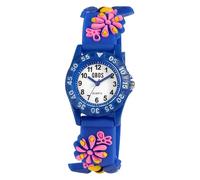 Qbos - Reloj infantil con diseño de flor y abeja, analógico, silicona, cuarzo, para niñas y niños, azul