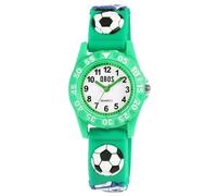 Qbos - Reloj infantil con diseño de fútbol, analógico, silicona, cuarzo, color blanco y verde, verde