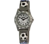 Qbos - Reloj infantil con diseño de fútbol, color blanco y gris, analógico, silicona, cuarzo, para niñas y niños, gris