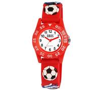 Qbos - Reloj infantil con diseño de fútbol, color blanco y rojo, analógico, silicona, cuarzo, para niñas y niños, rojo