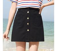 QBQZXAOSOWH Faldas Mujer Moda Mujer Señoras Casual Corto Mini Falda Vaquera Mujer Botón Jean Faldas XXL Negro