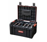 Qbrick System Pro Toolbox 2.0 with 5 Qbrick System Two Organizers, portable multi-compartment tool box, impact resistant and lockable design for efficient hardware storage.