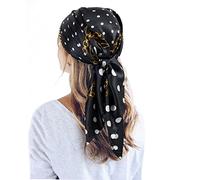 QBSM - Bufanda grande cuadrada de satén de 35 pulgadas para la cabeza, bufanda de sensación sedosa para el cuello, envoltura para el cabello y para dormir, pañuelo ligero para mujer, Punto negro