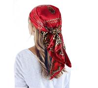 QBSM - Bufanda grande cuadrada de satén de 35 pulgadas para la cabeza, bufanda de sensación sedosa para el cuello, envoltura para el cabello y para dormir, pañuelo ligero para mujer, Rojo leopardo