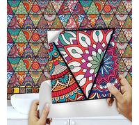 QBYRSSS Pegatinas para Azulejos Estilo marroquí con diseño de Mandala, Impermeables, Resistentes al Aceite, Autoadhesivas, de PVC, para Cocina, Sala de Estar y baño, 10 Unidades (10 x 10 cm)