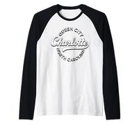 QC CLT Mecklenburg Charlotte NC Art 704 Queen City Souvenir Camiseta Manga Raglan