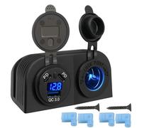 QC3.0 Dual PD Tipo-c - Enchufe de cargador de coche con interruptor y LED voltímetro+12V/24V Toma de encendedor de cigarrillos con panel USB para coche barco marino camión