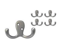 QCAA Double Robe Hook, 2-3/4", Zinc Die Cast, Satin Matte Nickel, Made in Taiwan, 5 Pack
