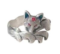 Qcbuegof - Anillo de zorro vintage con diseño de flor de durazno, banda abierta, ajustable, resistente a las alergias, regalo de joyería de estilo antiguo, anillo de zorro, retro, flor de melocotón