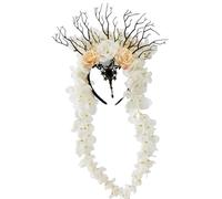 Qcbuegof Aro de pelo de cuerno de flores de gran tamaño, disfraz de cosplay para espectáculo en vivo, diademas, carnivales, tiaras oscuras, góticas, para el pelo
