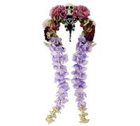 Qcbuegof Aro de pelo de cuerno de flores de gran tamaño, disfraz de cosplay para espectáculo en vivo, diademas, carnivales, tiaras oscuras, góticas, para el pelo