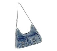 Qcbuegof Bolso de carryall de jeans con textura con múltiples bolsillos interiores reutilizable lavable tela para todos los días elegante péndulo crossbody bolsa, azul