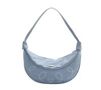 Qcbuegof Bolso de mujer con forma de luna con patrón de corazón de costura elegante de cuero PU bolso de hombro para citas y trabajo con cremalleras bandolera, azul