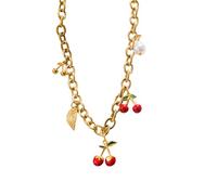 [Qcbuegof] Collar con colgante de acero de cereza, fresa, cadena ajustable, diseño ligero para uso diario, sin talla, Como se describe, No es una piedra preciosa