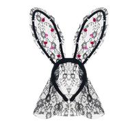 Qcbuegof Diadema de encaje para cosplay de conejo, pompones dulces, diademas de encaje, diademas para el pelo, pompones, diademas de encaje, diademas para mujeres, velo de bebé