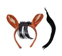 Qcbuegof Disfraz Conjunto Cola Oreja Diadema Halloween Cosplay Accesorios para Niños Adultos Mascarada Navidad Ajustable Burro Cola Disfraz