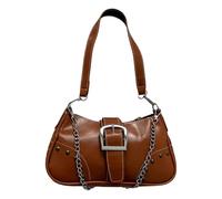 Qcbuegof Elegante bolso de mujer de color sólido con cadena de joyería versátil bandolera para viajes y cadenas de trabajo ornamento bolsa de gran capacidad, marrón claro