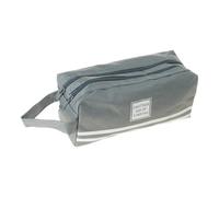 Qcbuegof Estuche multiusos para lápices con gran capacidad, bolsa de doble capa, bolsa de cosméticos de viaje para estudiantes, niñas, cremalleras dobles, gris oscuro