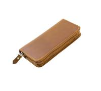 Qcbuegof Estuche para bolígrafos, 3 ranuras divididas, cremallera en portalápices, gran capacidad, bolsa de escritura, suministros escolares, marrón