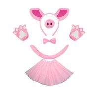 Qcbuegof Juego de disfraz de Piggy con cinta para la cabeza, cola de bowtie, guante, falda, Halloween, Piggy Dress Up Outfit para niños, niñas, fiesta de Navidad, fiesta de fiesta