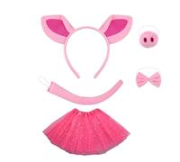 Qcbuegof Juego de disfraz de Piggy con cinta para la cabeza, cola de bowtie, guante, falda, Halloween, Piggy Dress Up Outfit para niños, niñas, fiesta de Navidad, fiesta de fiesta